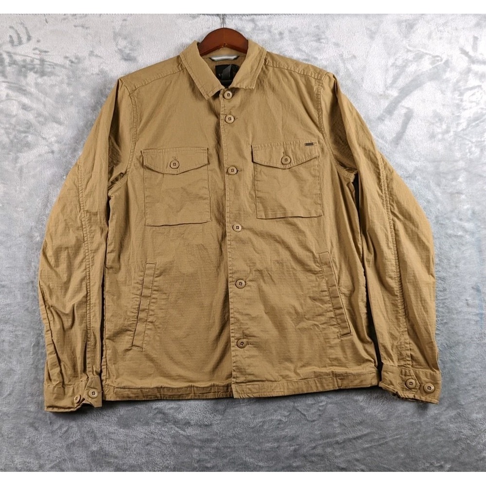 Vuori Jacket Mens Large Tan Ripstop Button Up Lightweight Stretch Utility V527